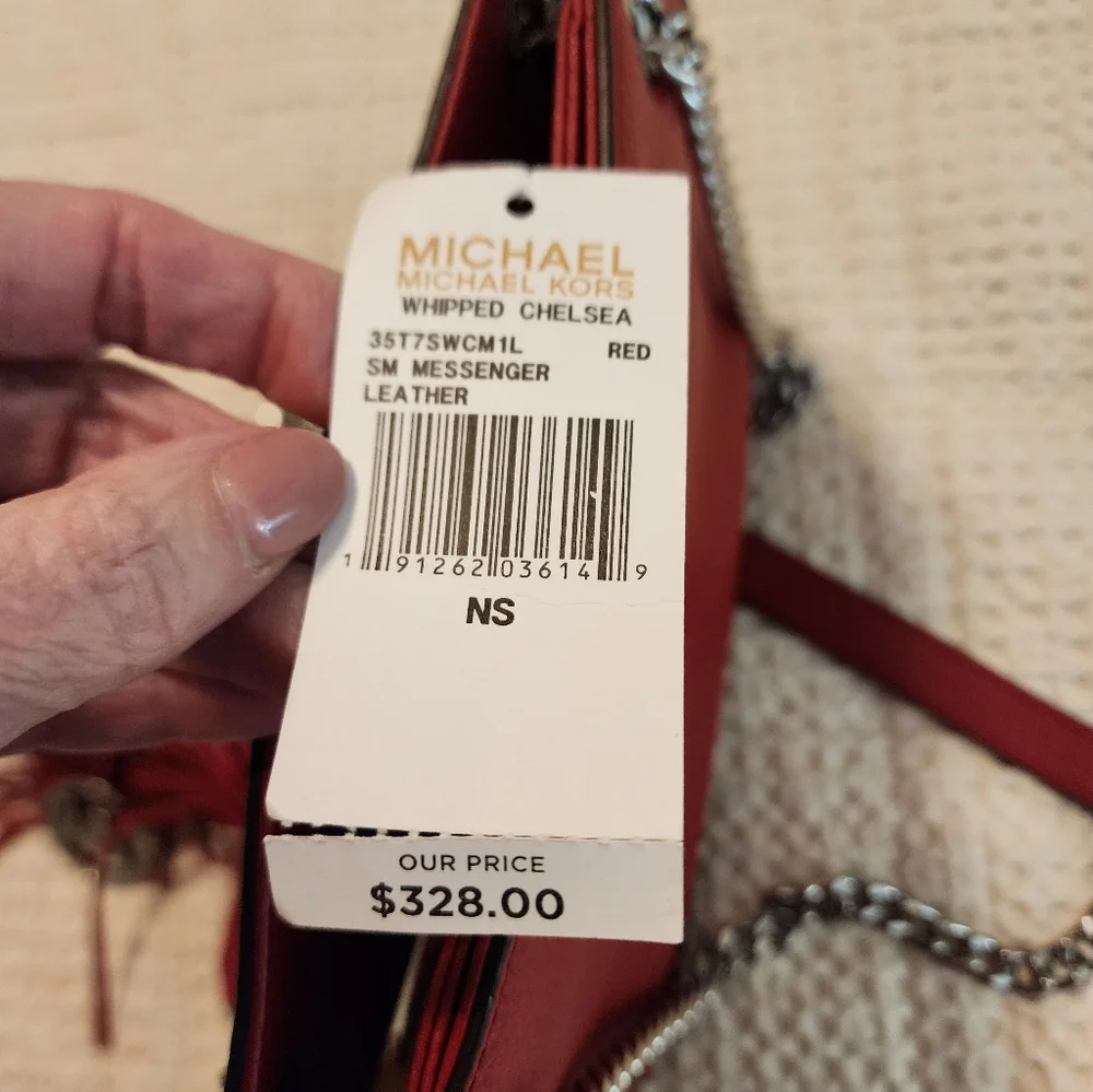 Michael Kors Whipped Chelsea Red Leather Bag with Tassel Silver $328 NEW